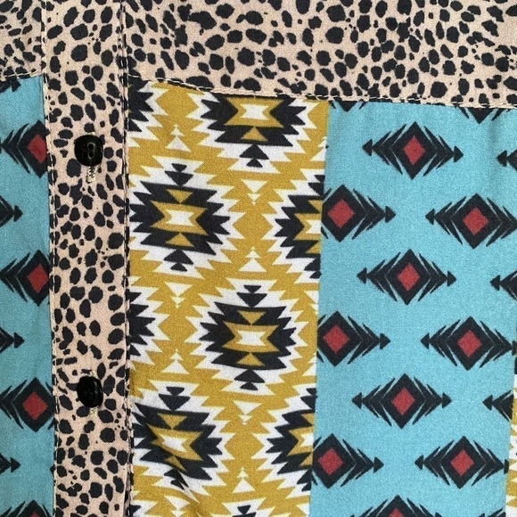 TOLANI Womens L Tunic Blouse Roll Tab Sleeve Button down Shirt Top Artsy Boho - Picture 3 of 8